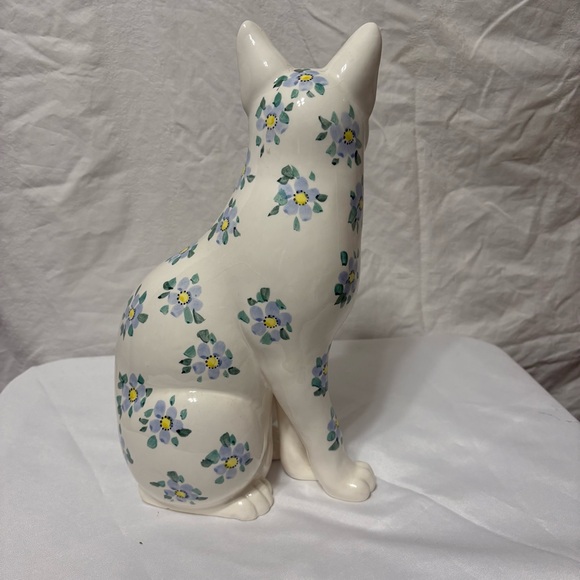 Rare Vintage Norleans porcelain cat figurine with blue and yellow floral design - Picture 5 of 9